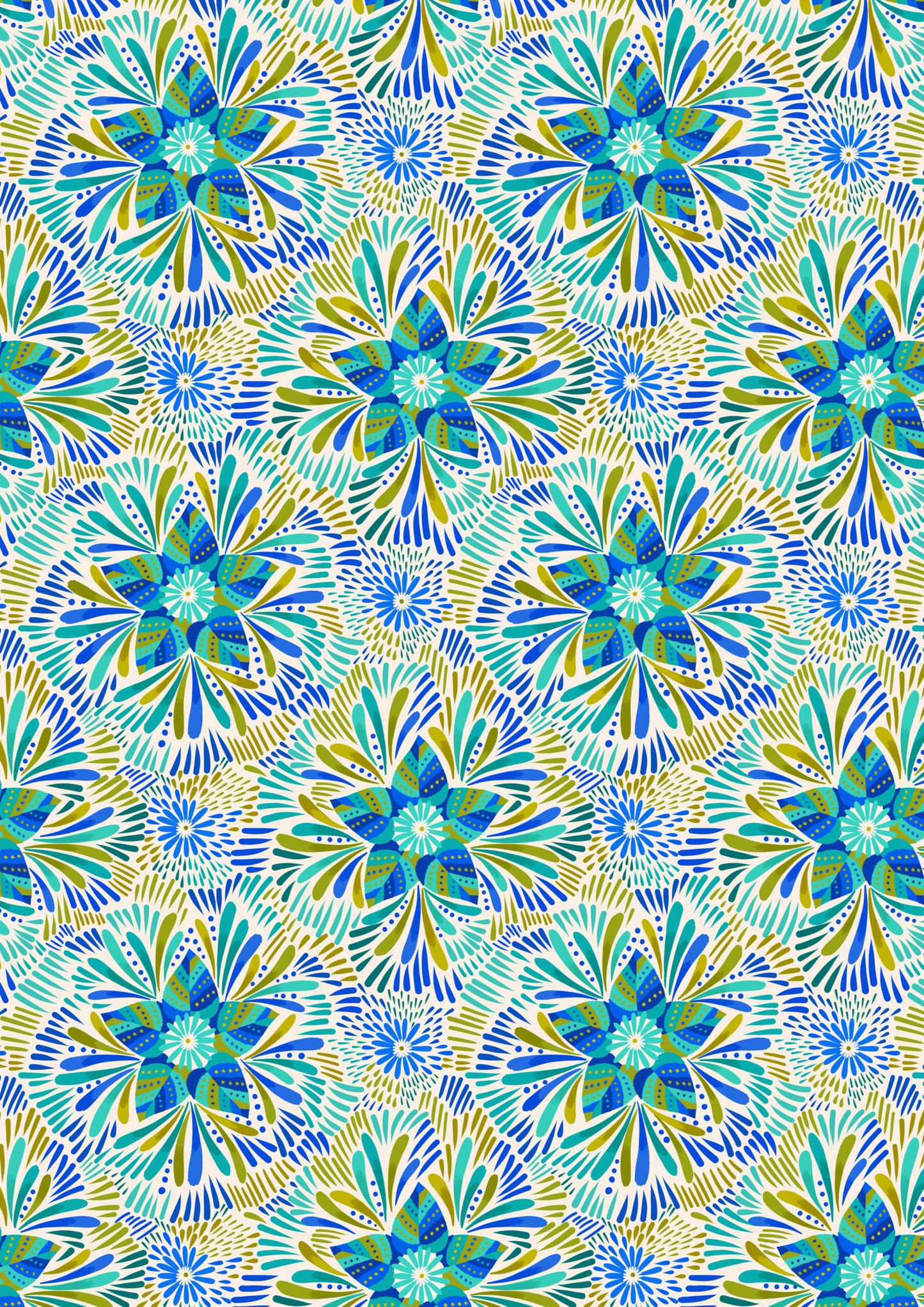Axé blue and green floral on cream