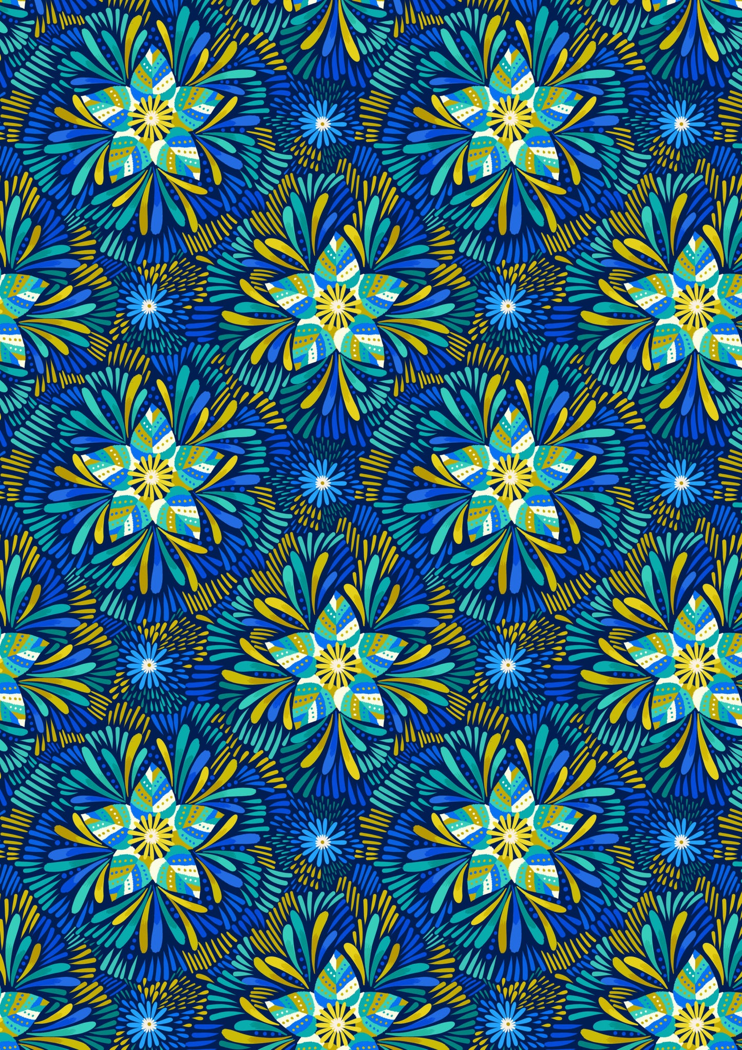 Axé blue and green floral on dark blue
