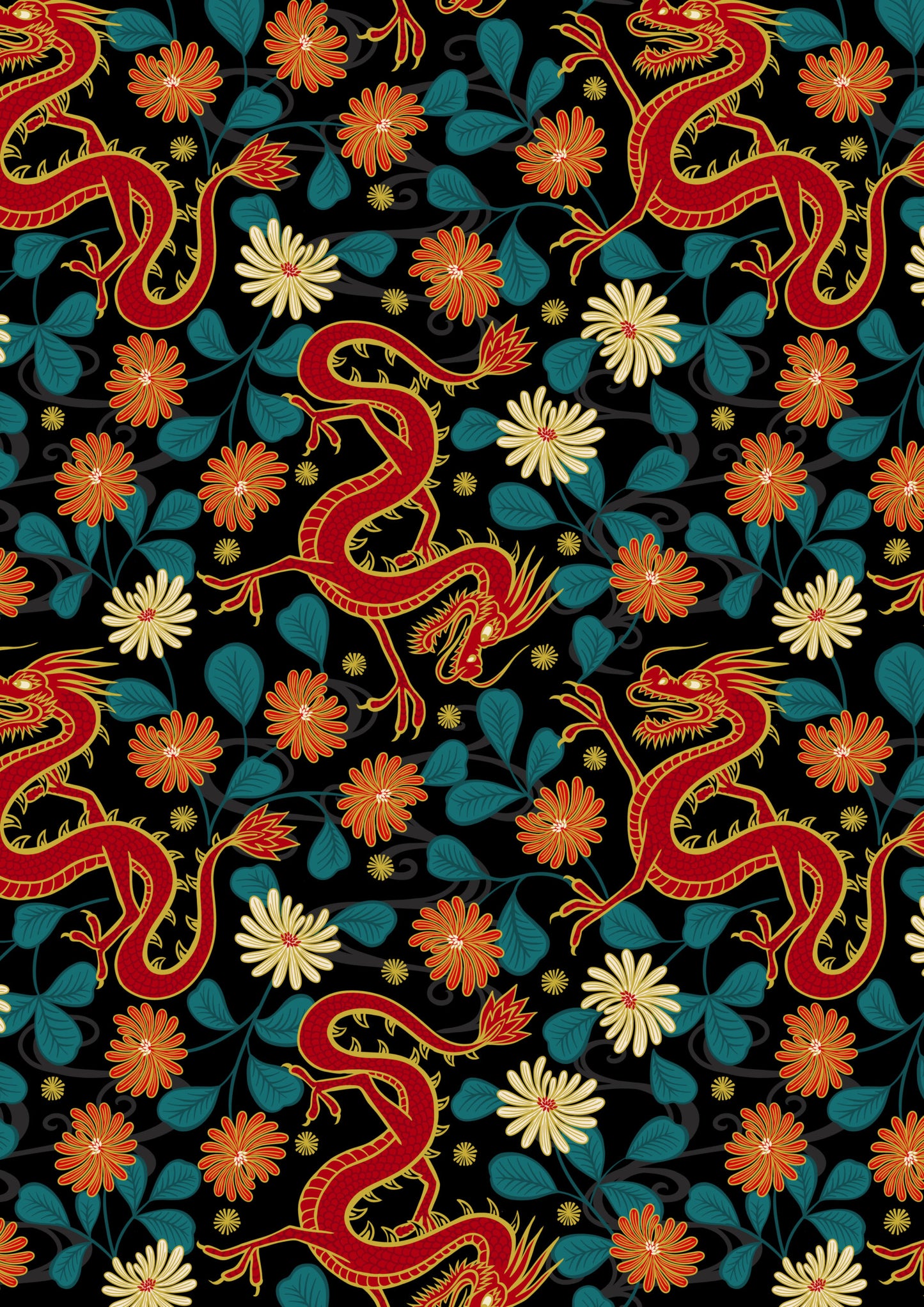 Dragon on black with gold metallic