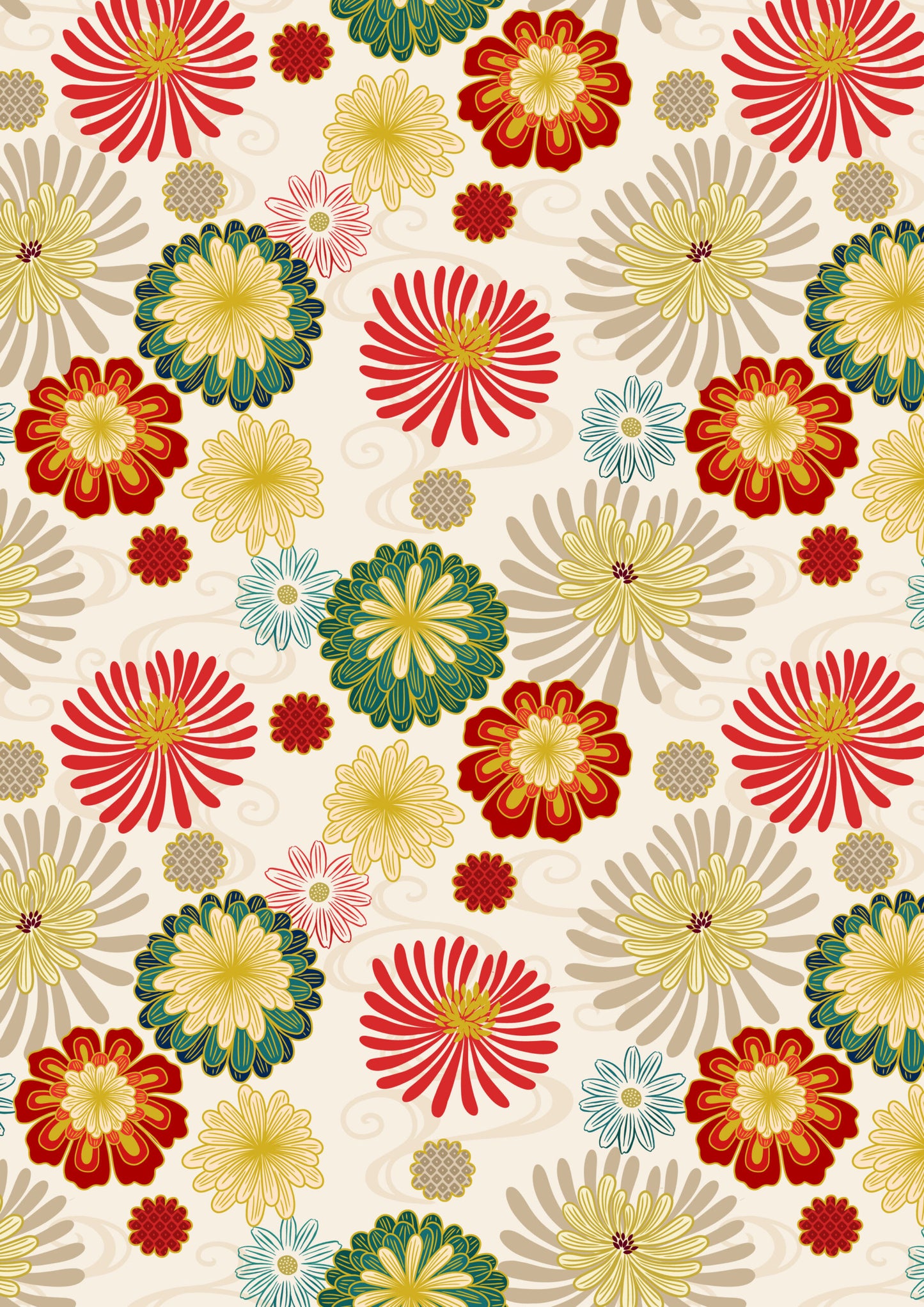 Multi Year of the Dragon floral on cream with gold metallic