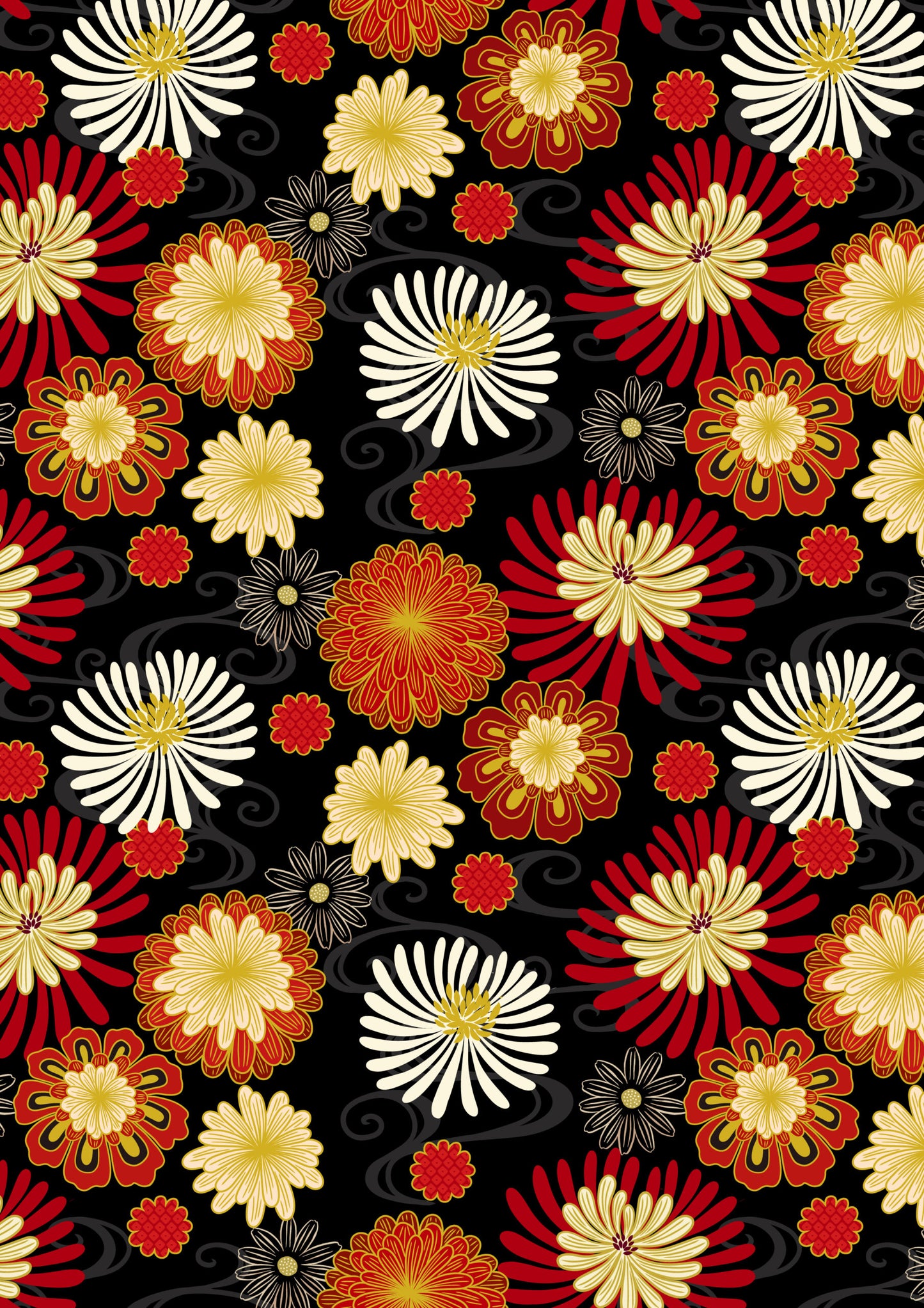 Black and red Year of the Dragon floral with gold metallic