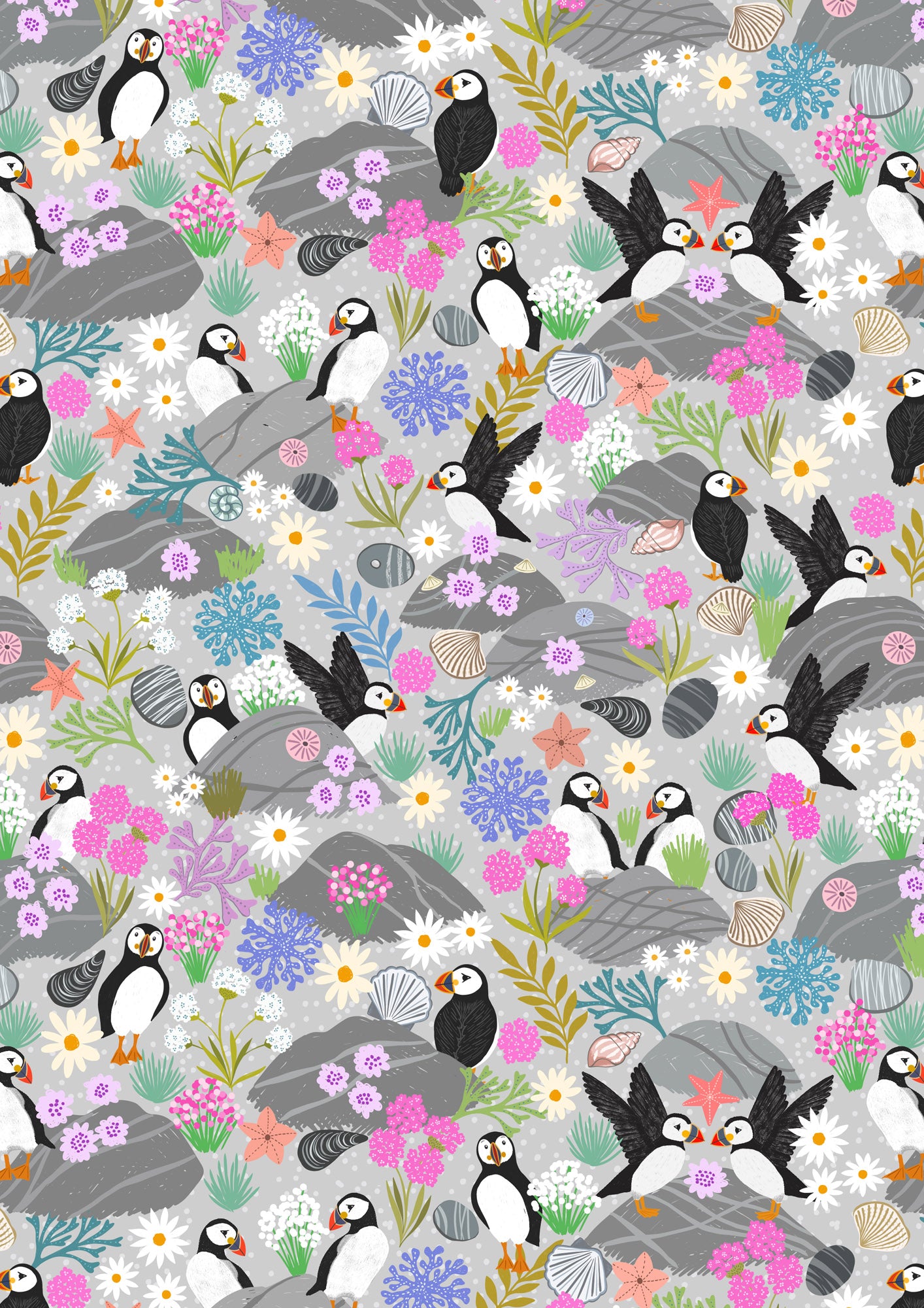 Puffin Rock puffins on light rock