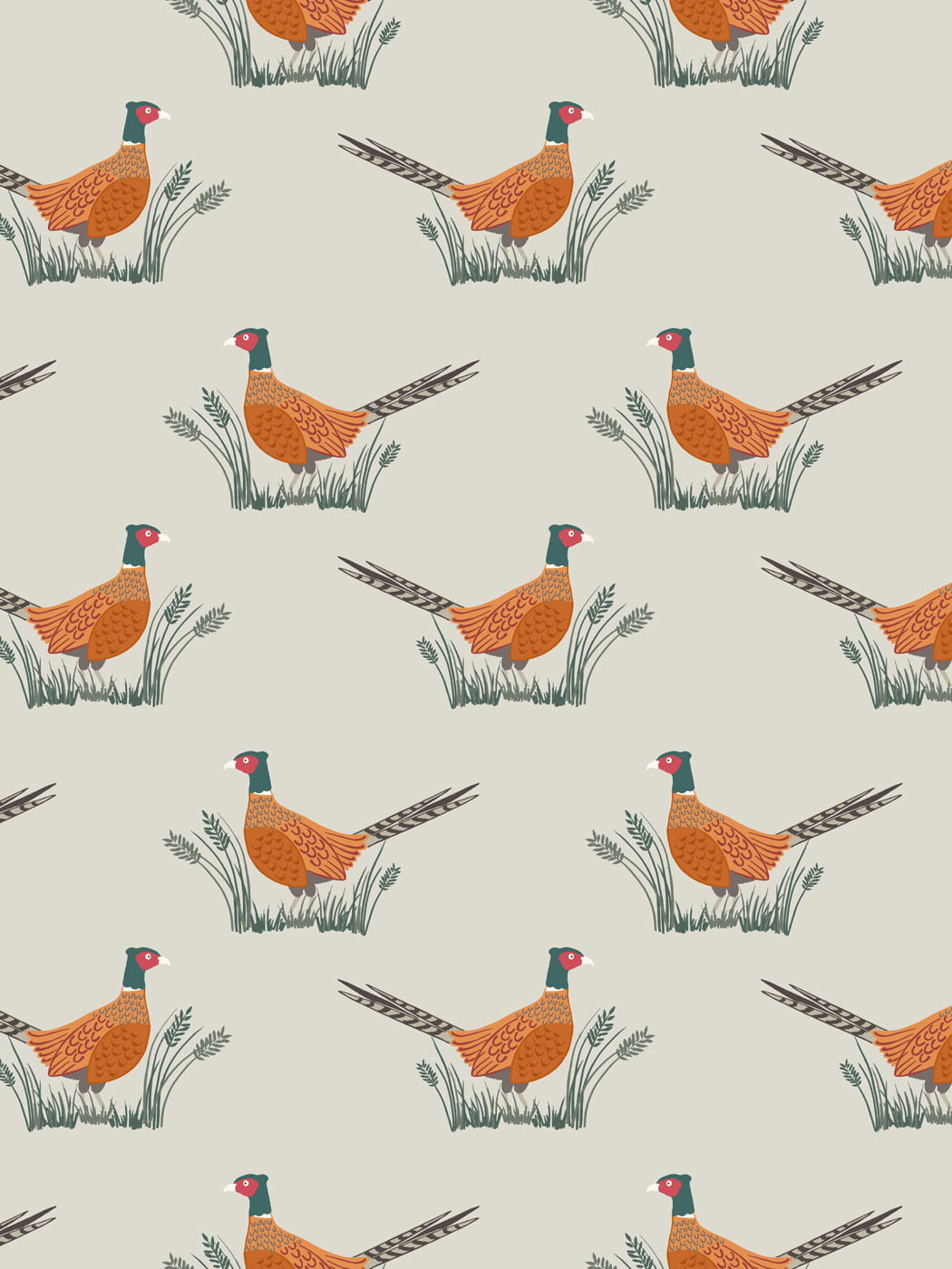 Pheasants on dark cream