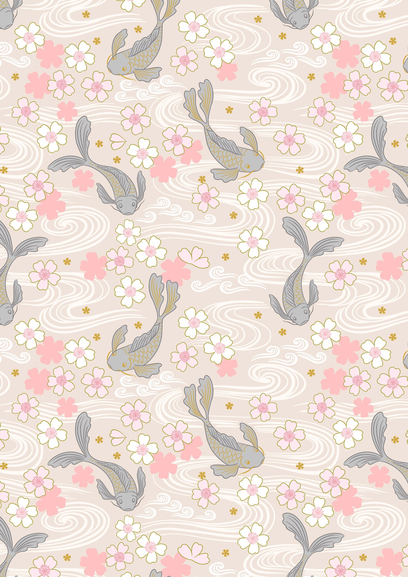 Sakura koi on warm neutral with gold metallic