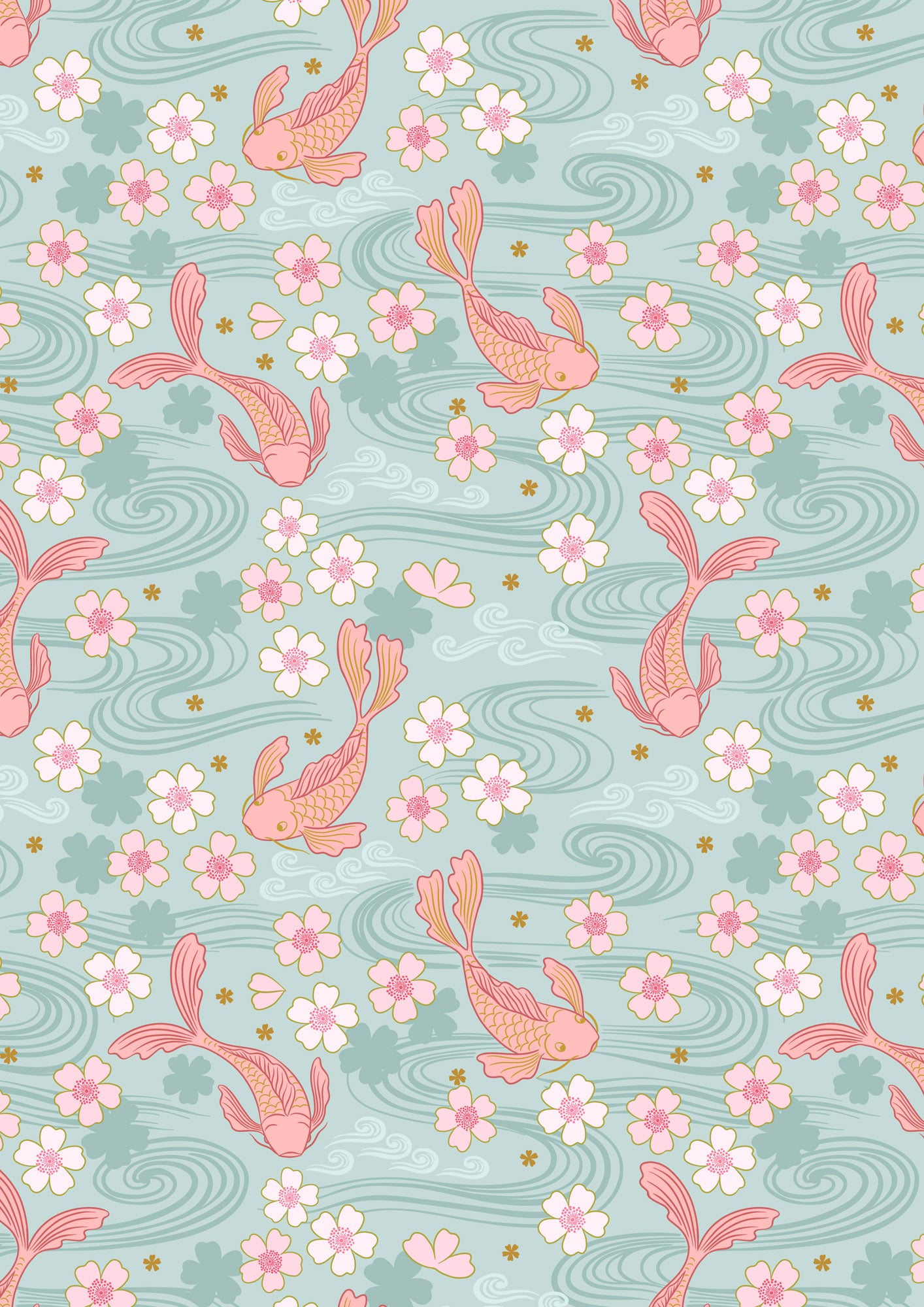 Sakura koi on duck egg with gold metallic