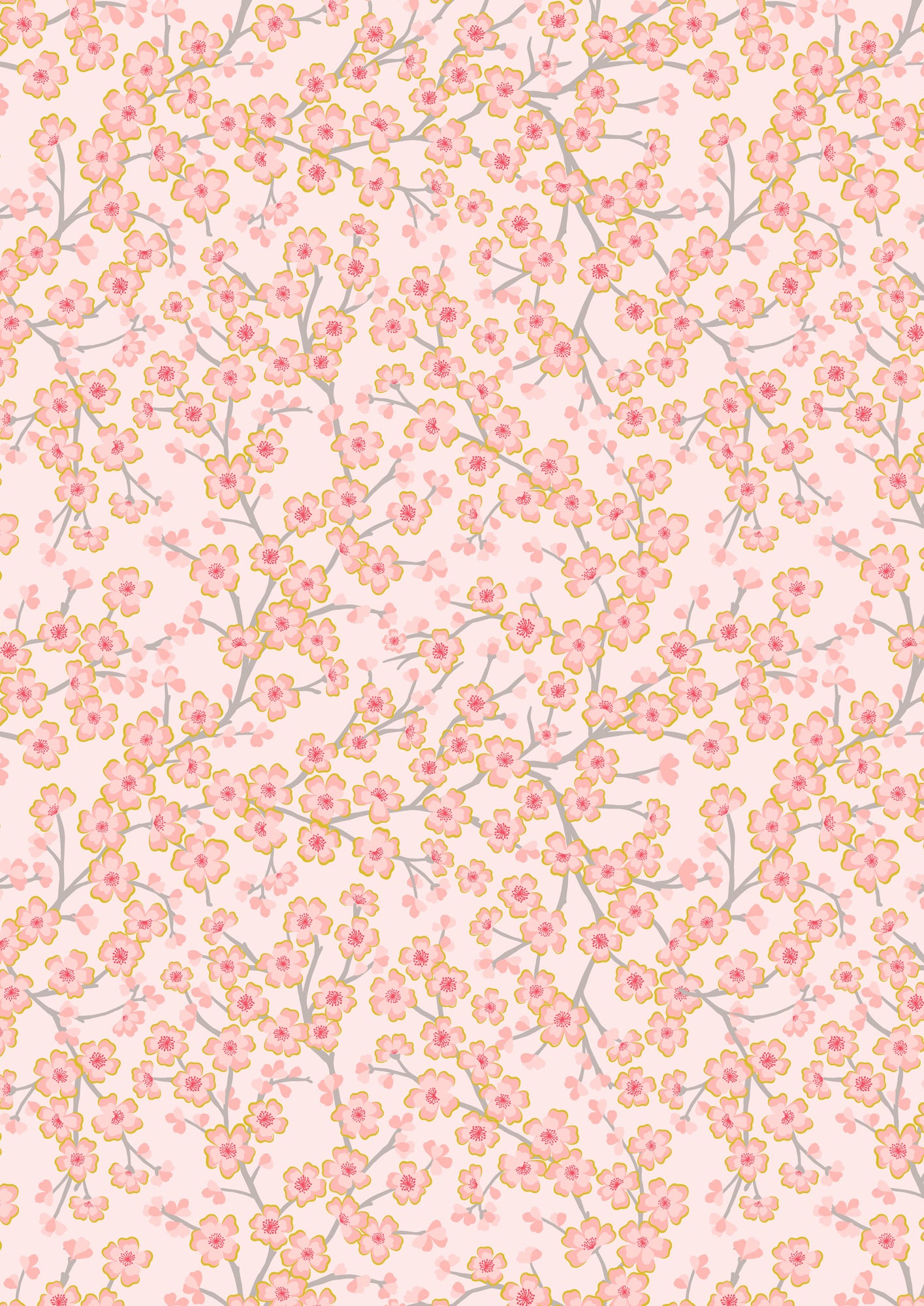 Cherry blossom on light pink with gold metallic