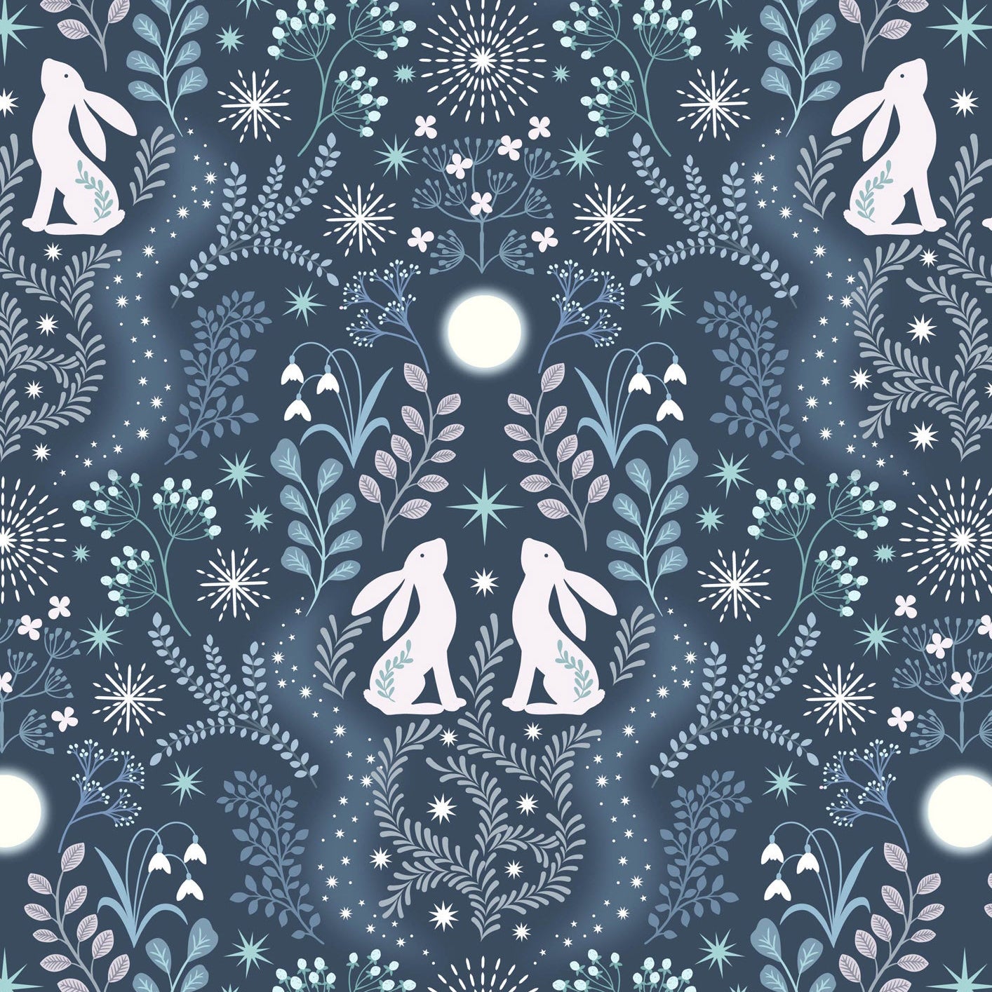 Winter hare on midnight blue with pearl