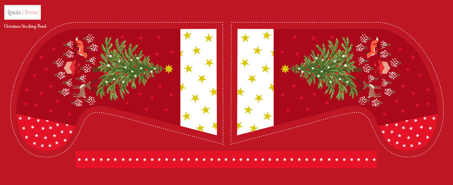 Christmas in Bluebell Wood half yard stocking panel (with gold metallic)