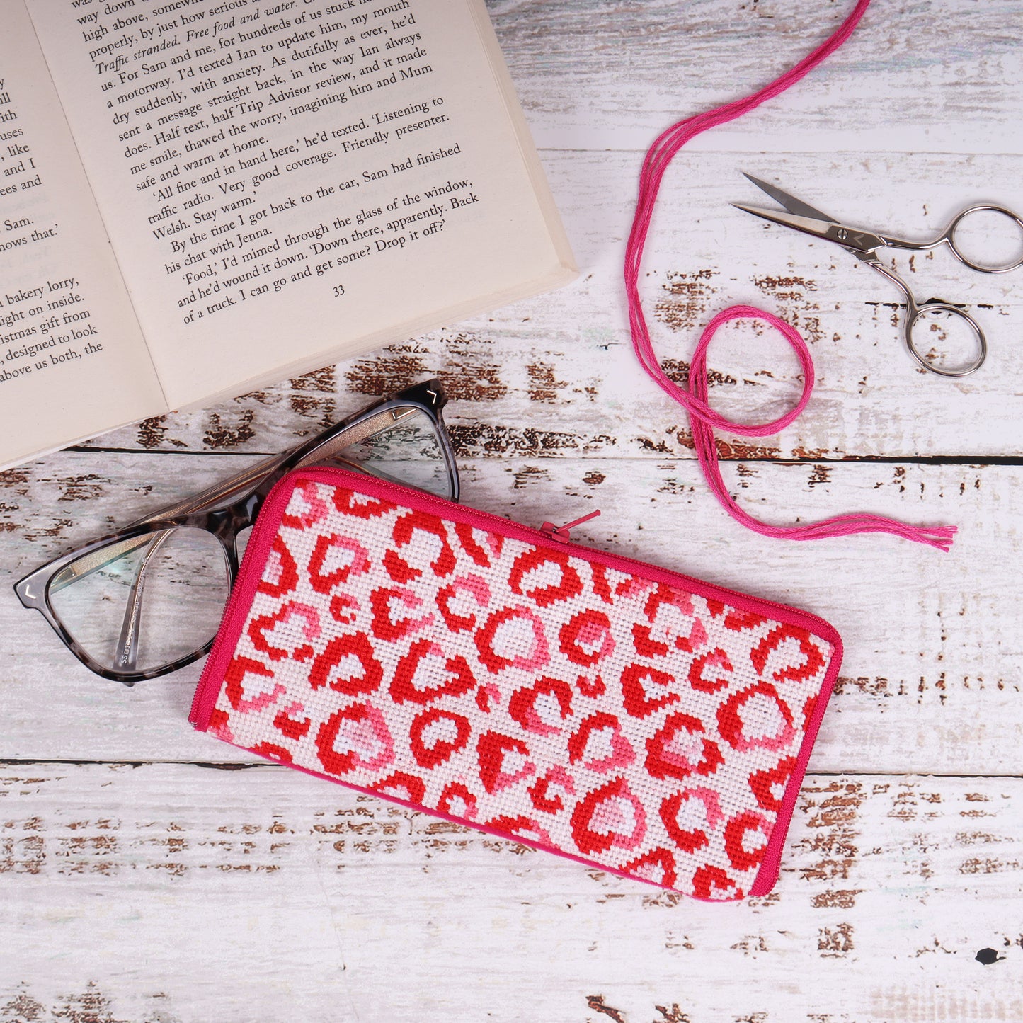 Half Stitch/Tapestry Kit: Stitch Your Own Glasses Case: Love Leopard