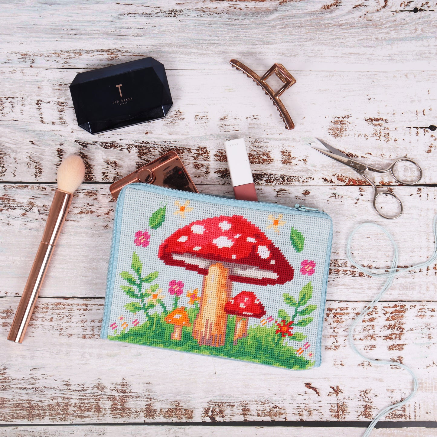 Half Stitch/Tapestry Kit: Stitch Your Own Make Up Pouch: Toadstool