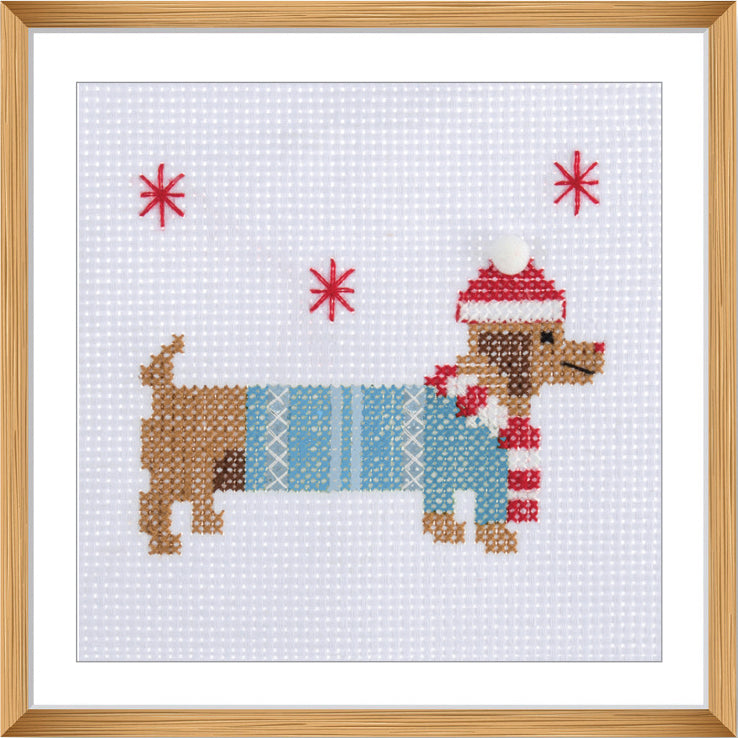 Mini Counted Cross Stitch Kit: Festive Dachshund