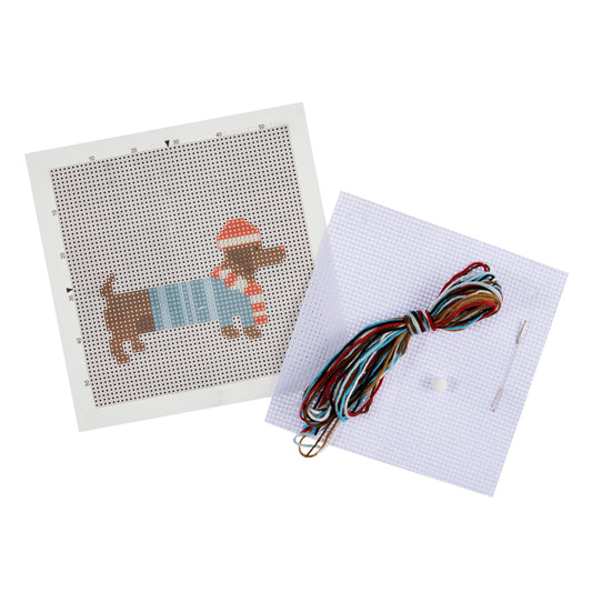 Mini Counted Cross Stitch Kit: Festive Dachshund