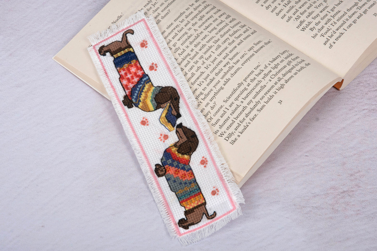 Printed Cross Stitch Bookmark: Dachshund in Jumper