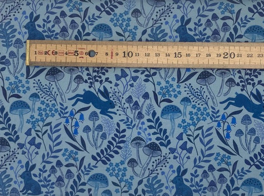 Rabbit meadow on eggshell blue