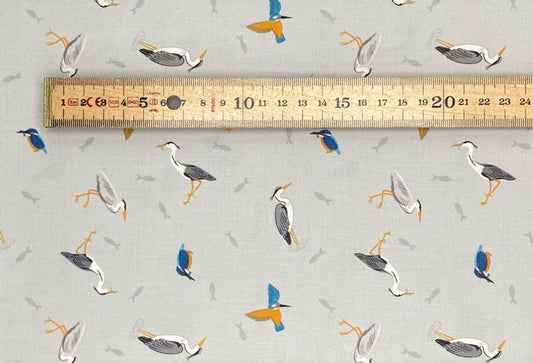 Herons and kingfisher on light blue