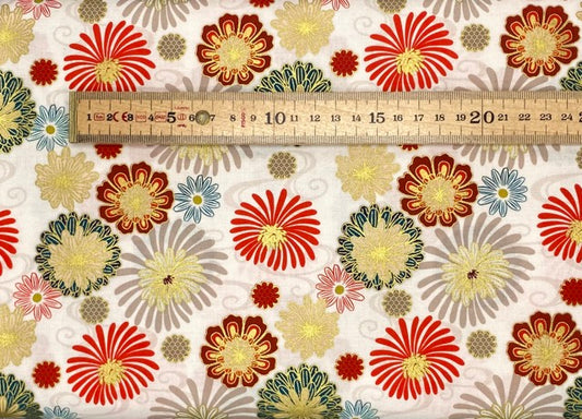 Multi Year of the Dragon floral on cream with gold metallic