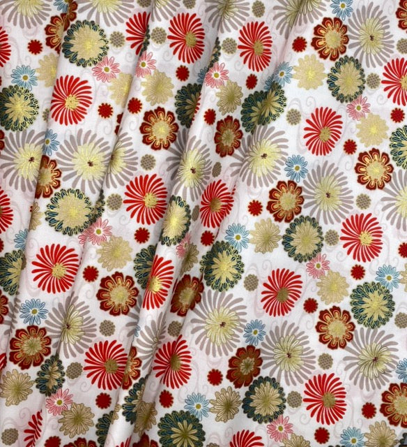 Multi Year of the Dragon floral on cream with gold metallic