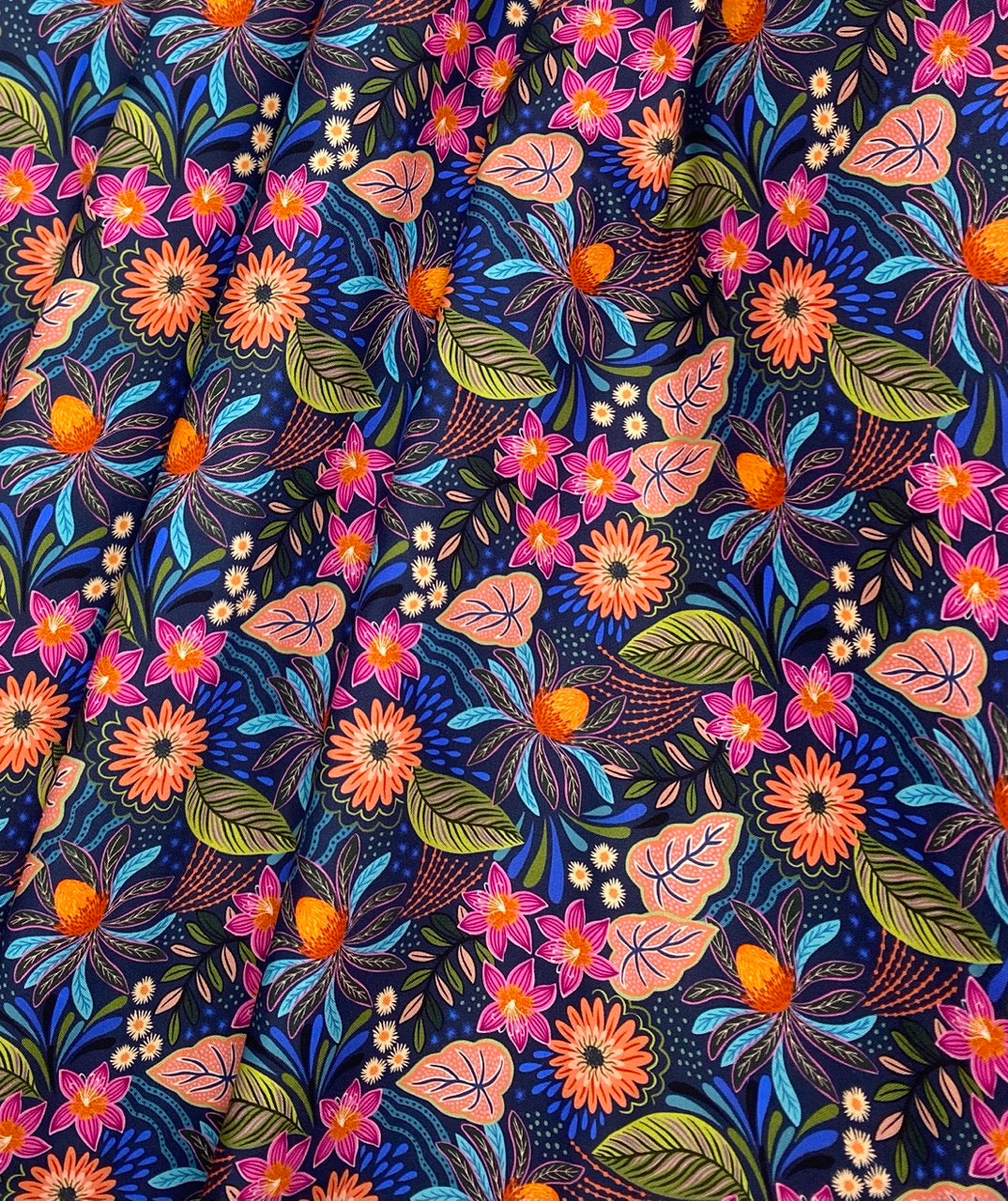 Bahia flora on dark blue