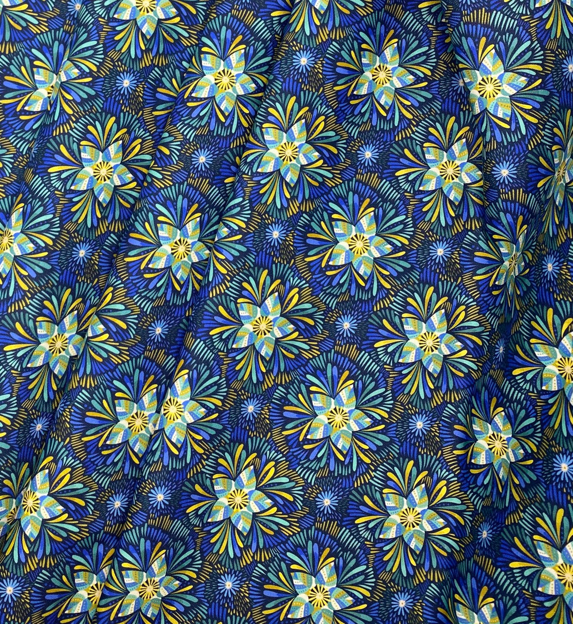 Axé blue and green floral on dark blue