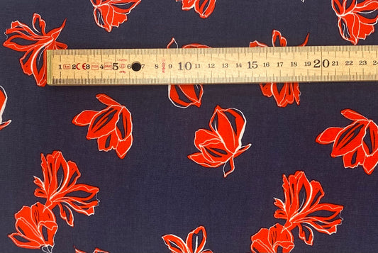 Navy & Red Floral - Viscose