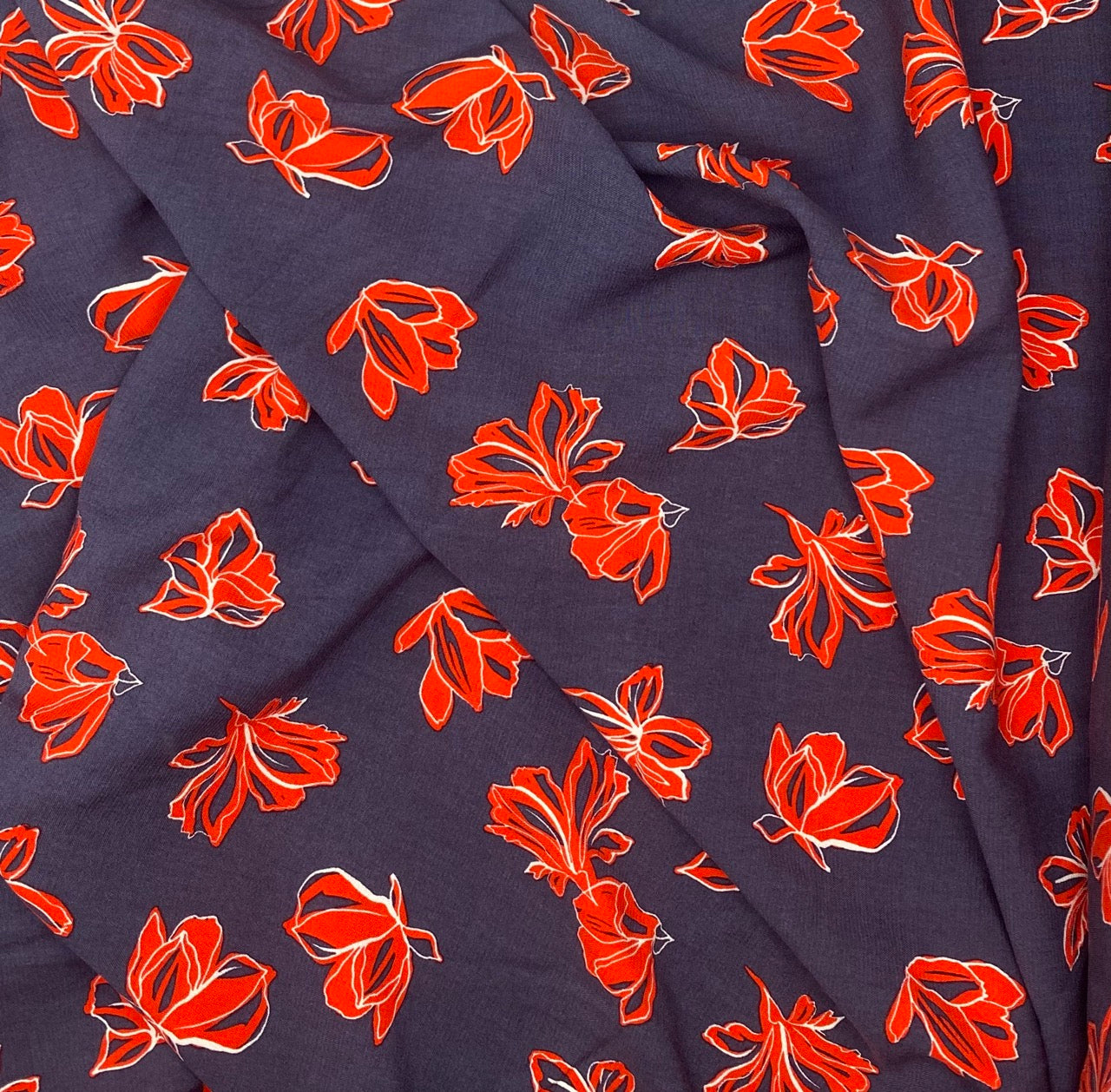 Navy & Red Floral - Viscose