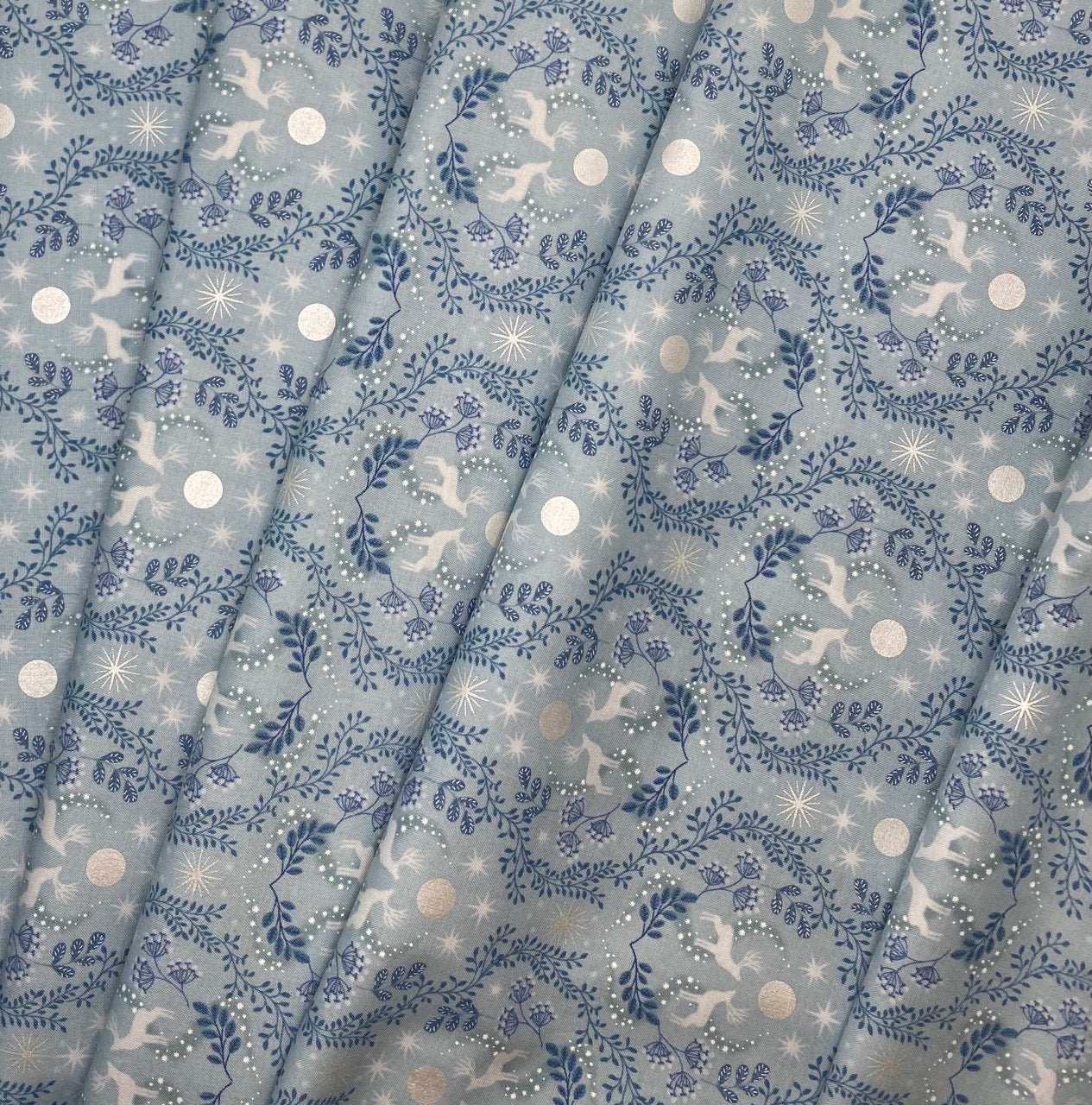 Winters moon stag on ice blue with pearl