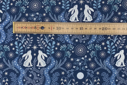 Winter hare on midnight blue with pearl