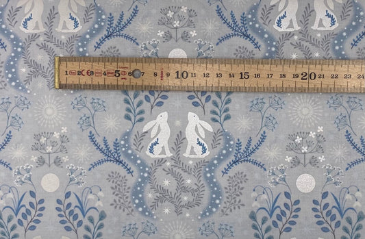 Winter hare on light silver with pearl