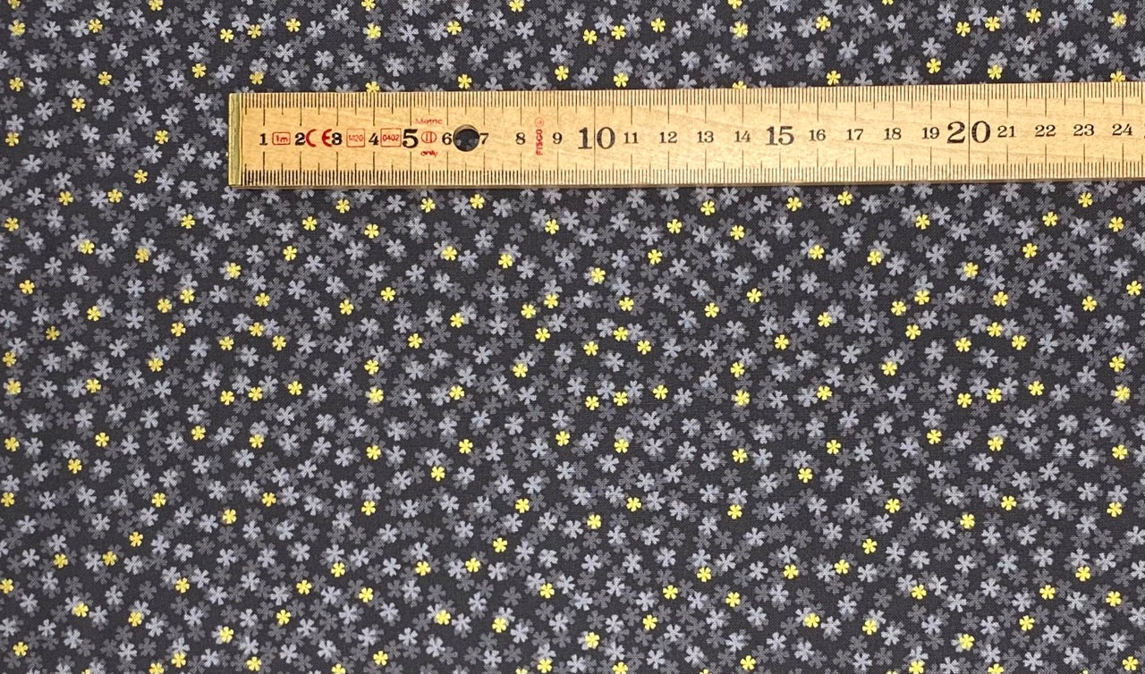 Tiny blossom on charcoal with gold metallic