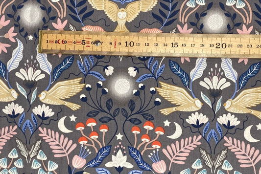 Enchanted owl on dark grey with silver metallic