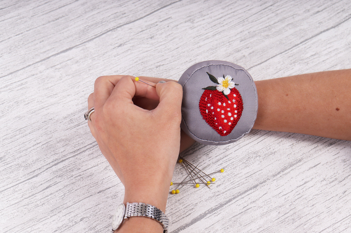 Wrist Strap Pincushion: Strawberry