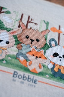 Panda and Friends Counted Cross Stitch Kit: Birth Record