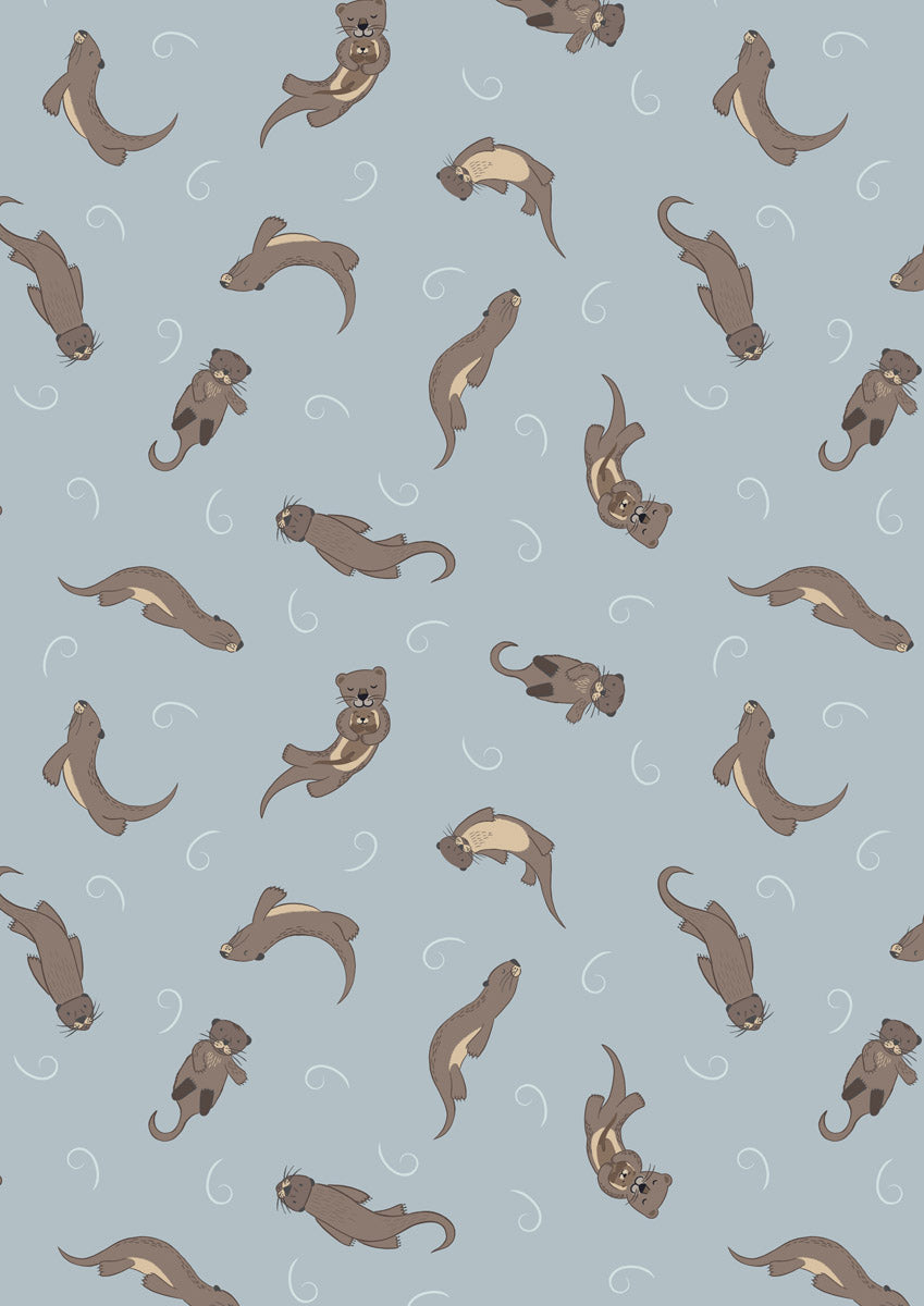 Otters on muted blue