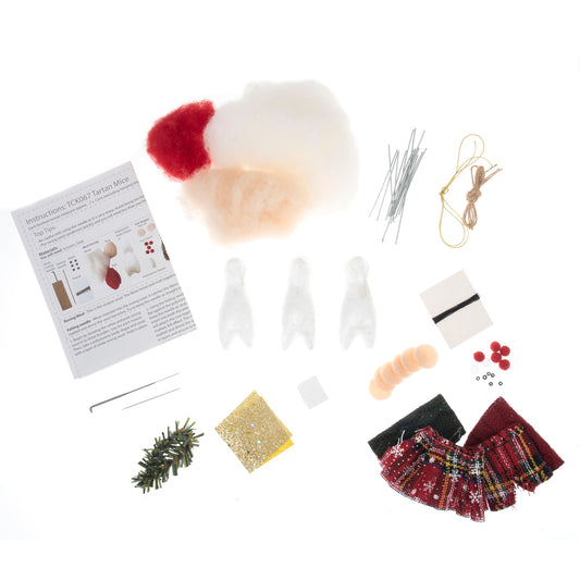 Needle Felting Kit: Tartan Mice Trio