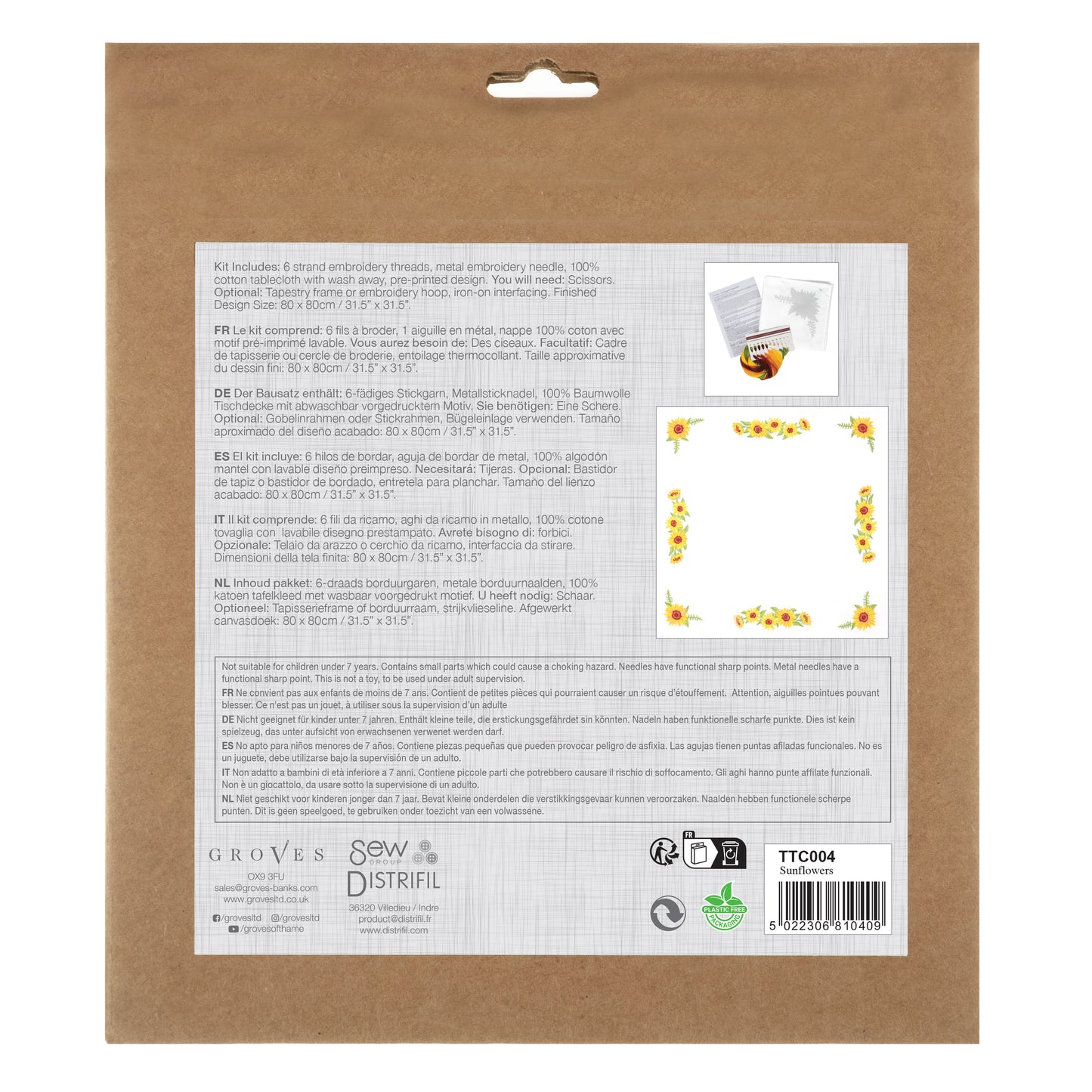 Printed Cross Stitch Tablecloth Kit: Sunflowers