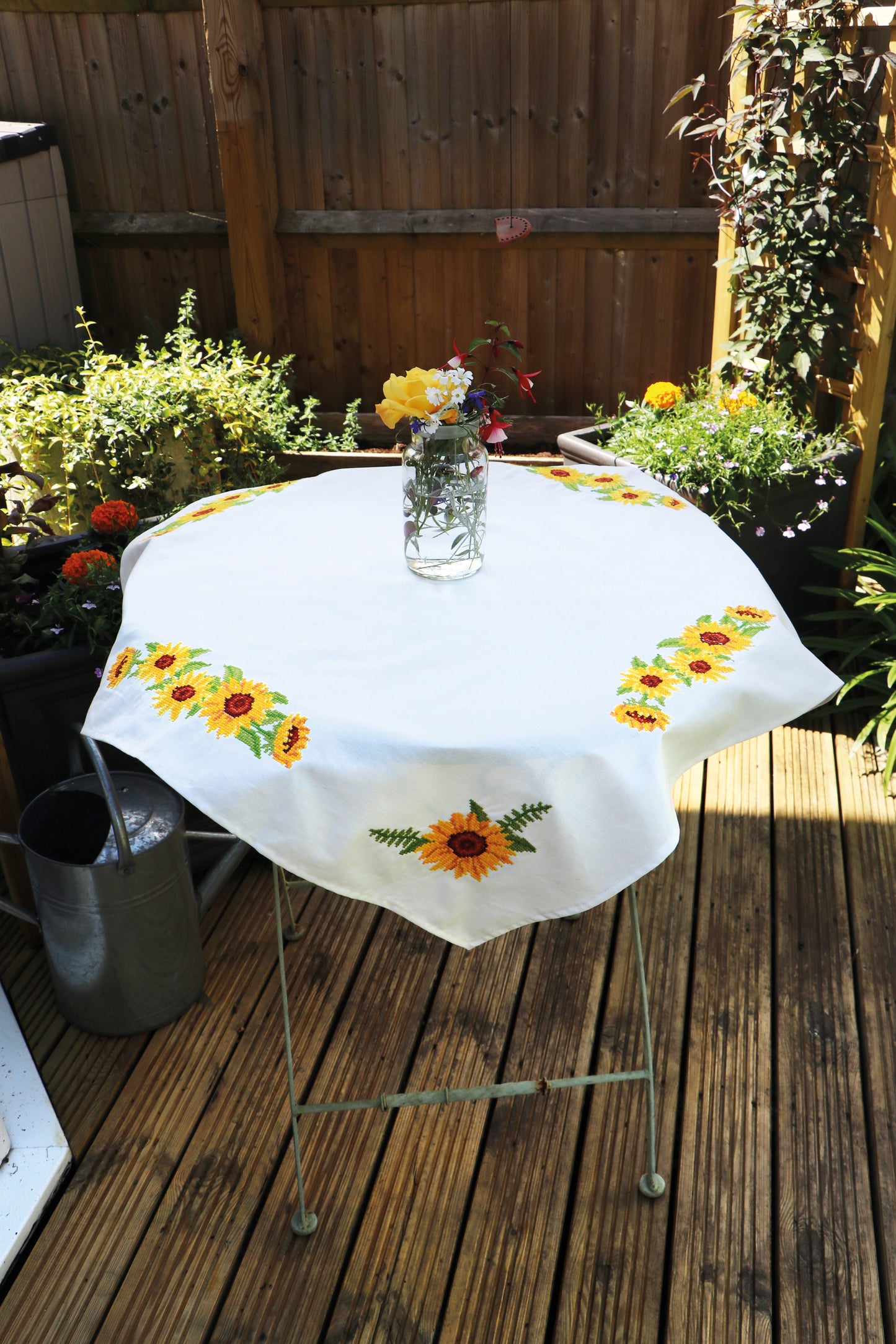 Printed Cross Stitch Tablecloth Kit: Sunflowers