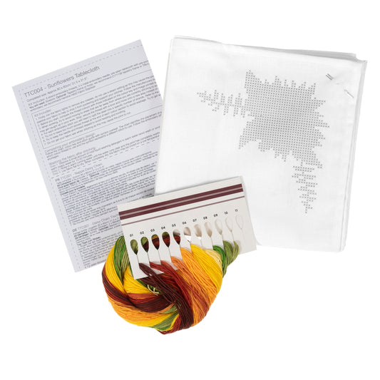 Printed Cross Stitch Tablecloth Kit: Sunflowers