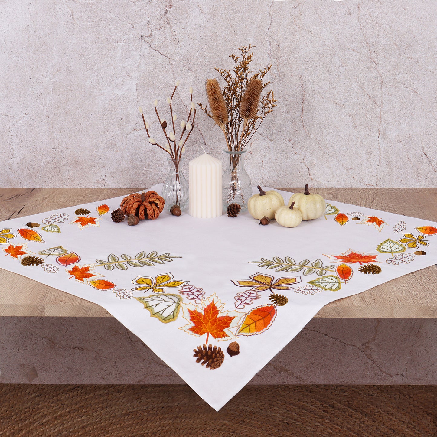 Embroidery Tablecloth Kit: Autumn Leaves