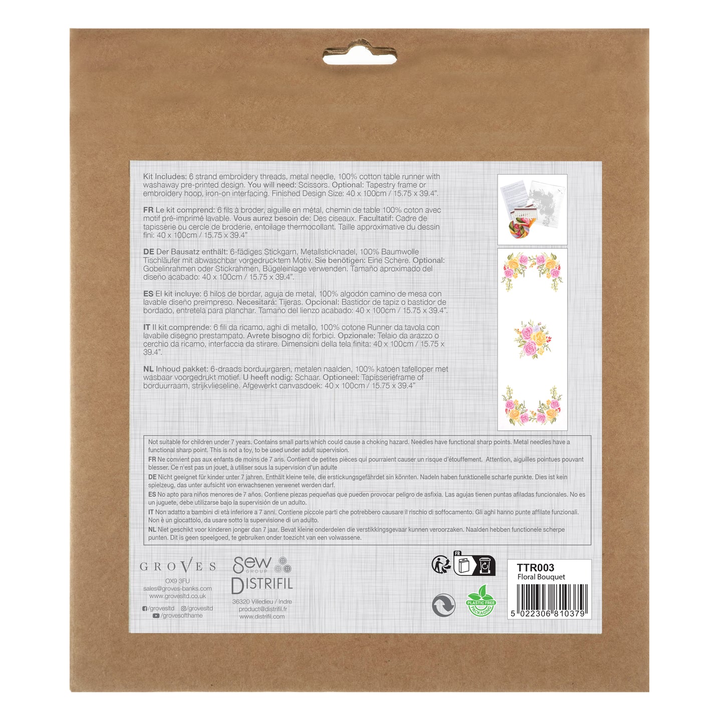 Printed Cross Stitch Table Runner Kit: Floral Bouquet