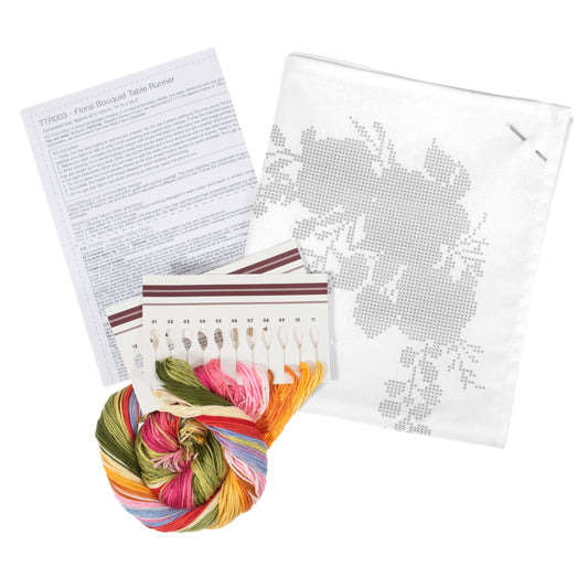 Printed Cross Stitch Table Runner Kit: Floral Bouquet