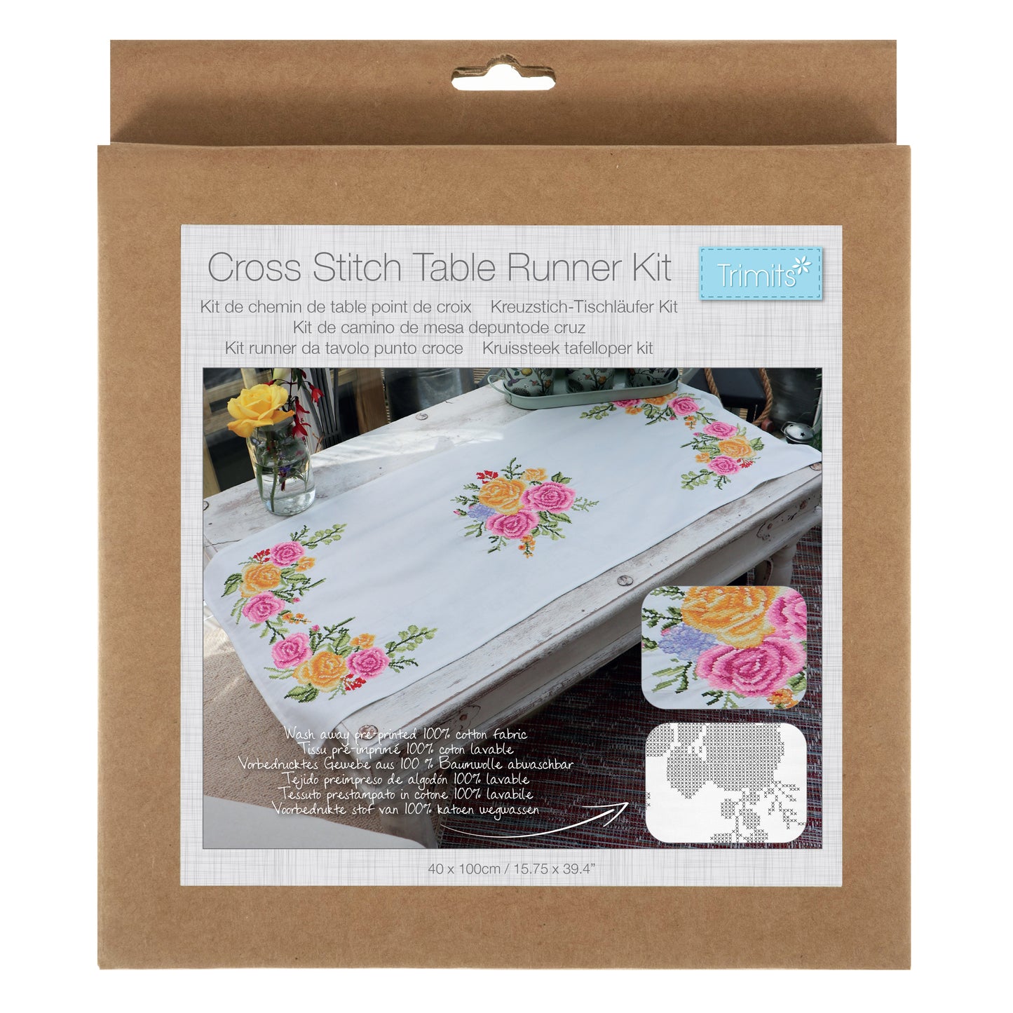 Printed Cross Stitch Table Runner Kit: Floral Bouquet
