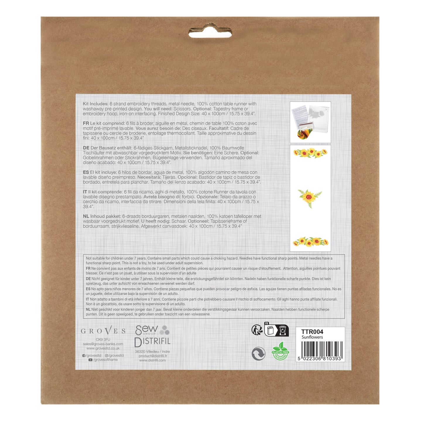 Printed Cross Stitch Table Runner Kit: Sunflowers