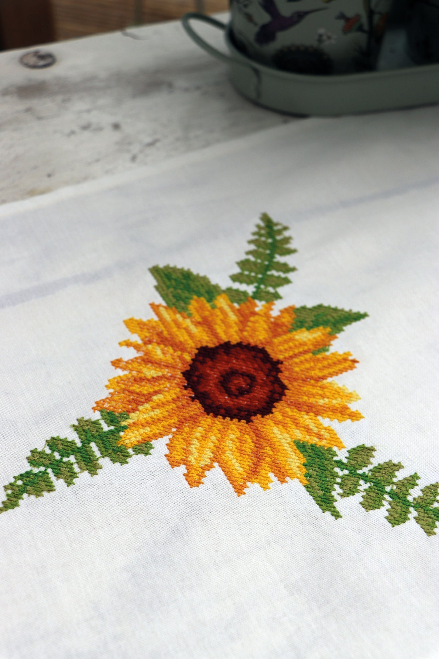 Printed Cross Stitch Table Runner Kit: Sunflowers