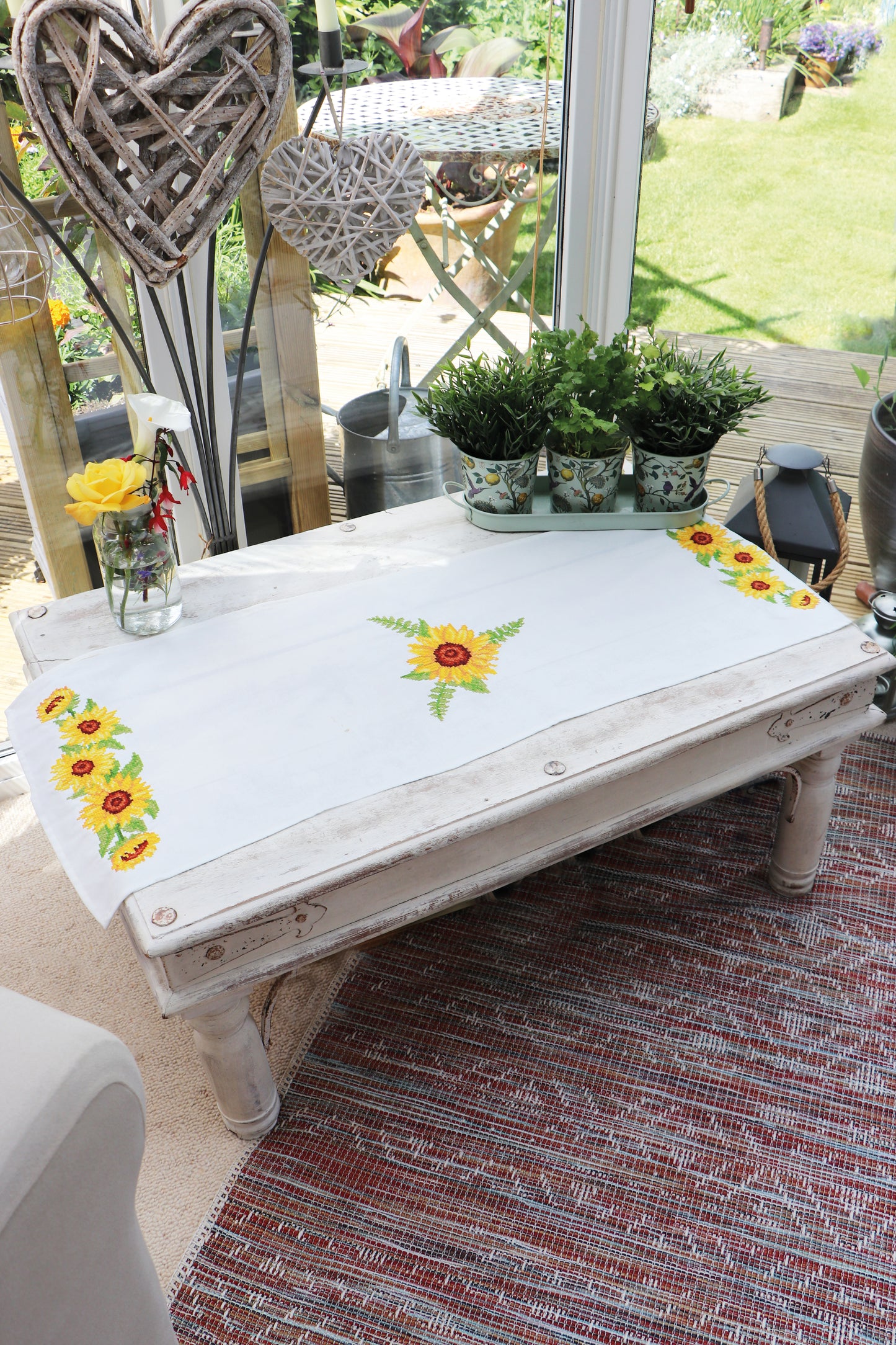 Printed Cross Stitch Table Runner Kit: Sunflowers