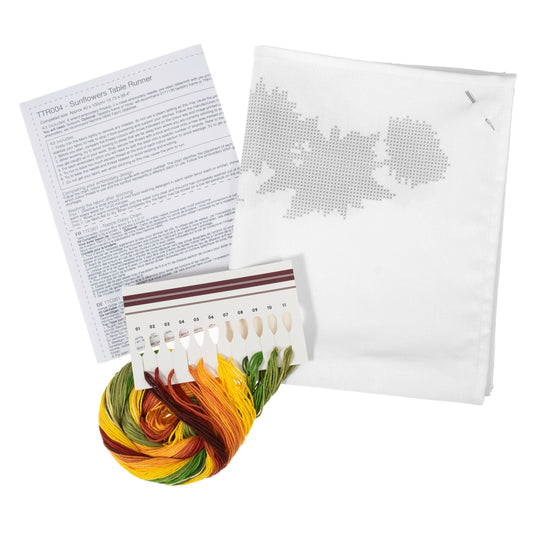 Printed Cross Stitch Table Runner Kit: Sunflowers