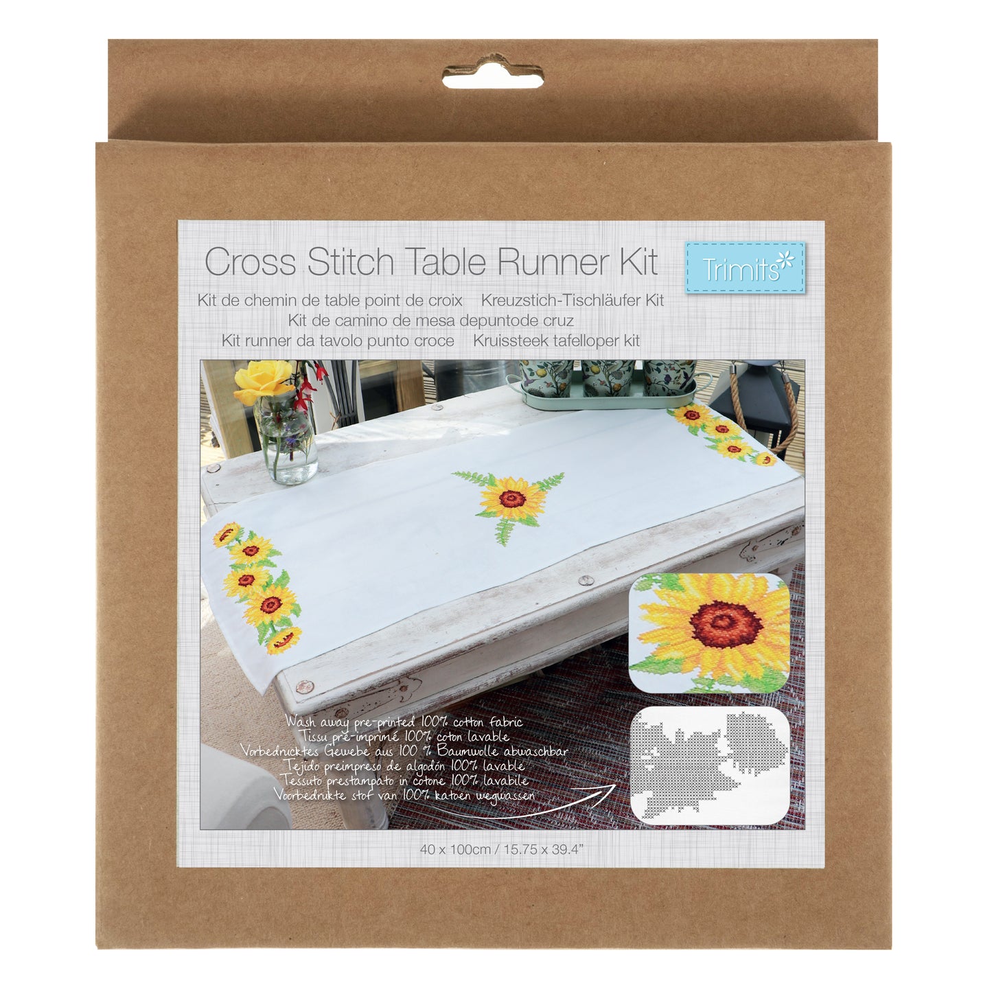 Printed Cross Stitch Table Runner Kit: Sunflowers