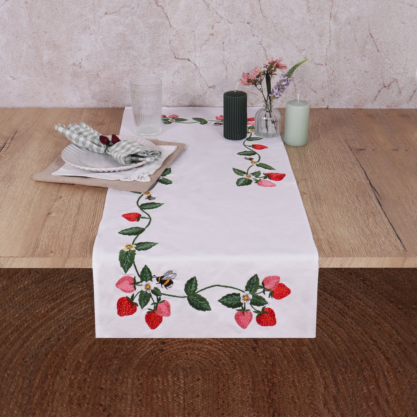 Embroidery Table Runner Kit: Strawberries