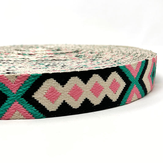 Tribal Webbing - 38mm -Pink/Jade