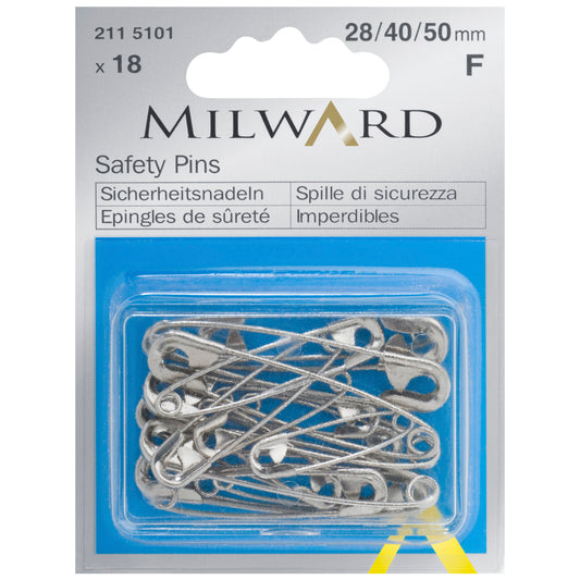 Safety Pins: Silver: 28, 40, 50mm: 18 Pieces