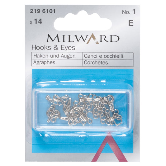 Small Hooks & Eyes: Silver: 14 Pieces